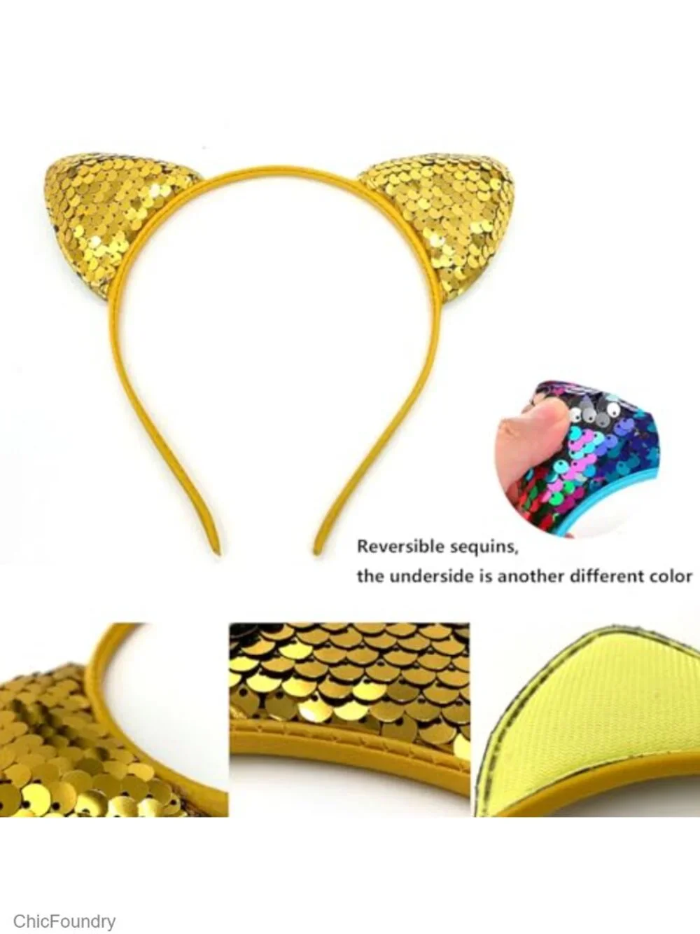 Sequin Cat Ear Headbands - Pack of 12 Party Hair Accessories for Women Cosplay